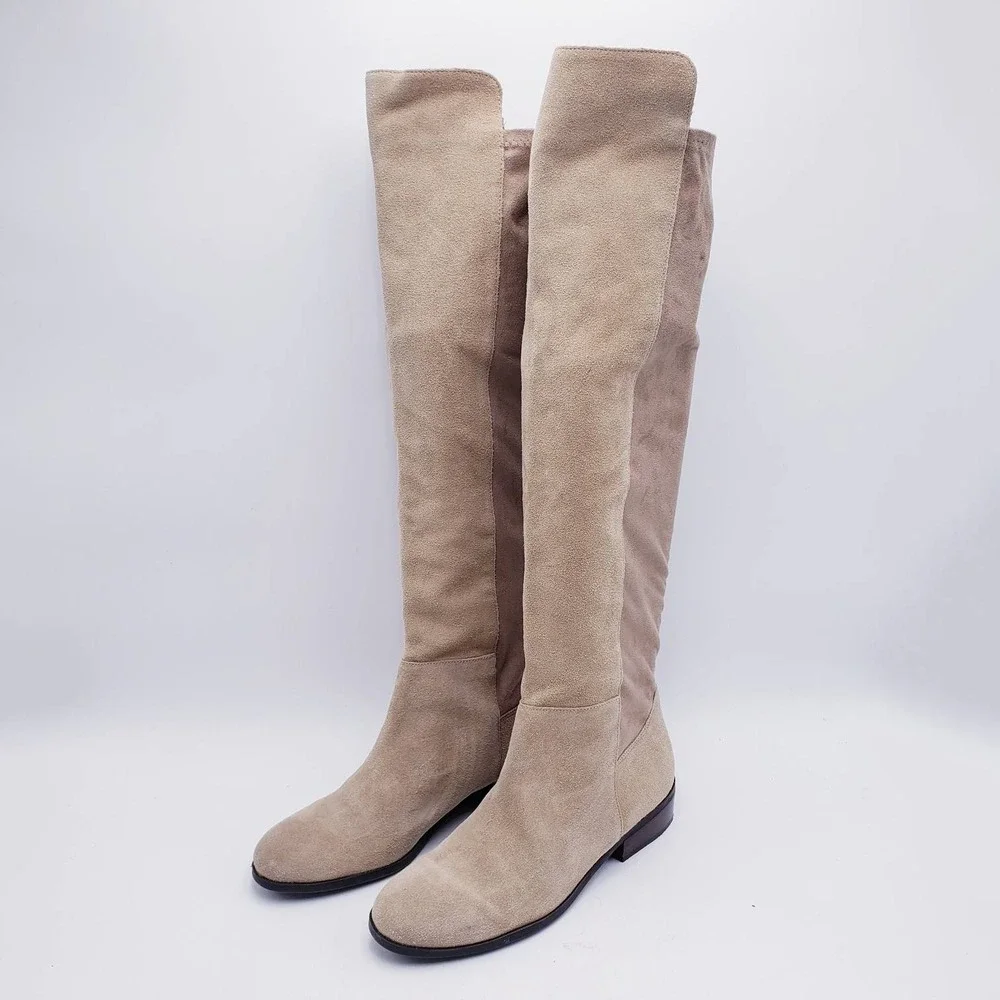 Lucky Brand Calypso Over The‎ Knee Boots Tan Suede Leather Low Heel Size 9.5